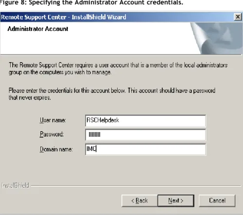 Figure 8: Specifying the Administrator Account credentials.