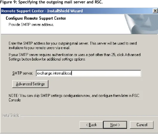 Figure 9: Specifying the outgoing mail server and RSC.