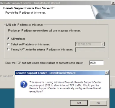 Figure 13: The RSC setup wizard is asking permission to automatically configure the Windows Firewall on the machine with enabled Windows Firewall.