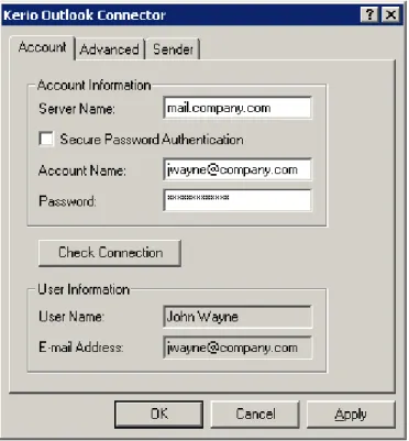 Figure 2.9 Account settings — connection settings