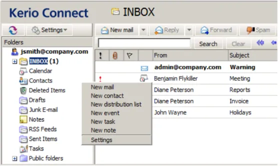 Figure 1.13 The pop-up menu for creation of a new item (message, contact, event, etc.)