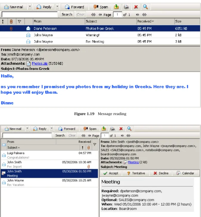 Figure 1.20 The reading pane is located on the right from the list of messages