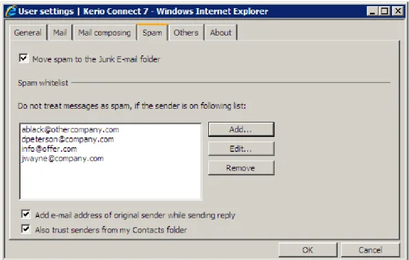 Figure 1.31 User settings — Spam tab