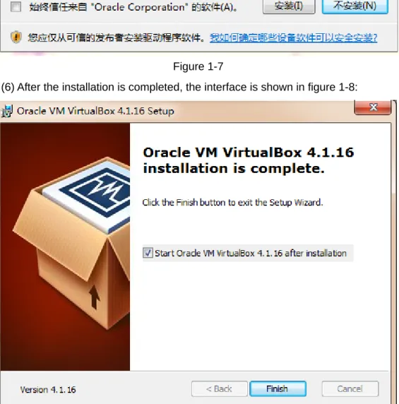 Figure 1-8  Click "Finish" to complete the VirtualBox installation. 