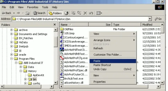 Figure 10. Pasting the New Hot Fix Files in History/bin