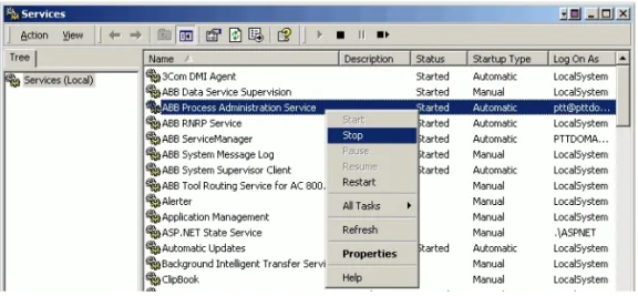 Figure 6. Stopping the ABB Process Administration Service