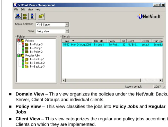 Figure 8-3:  Policy View displaying the Policy and Regular jobs performed in the domain