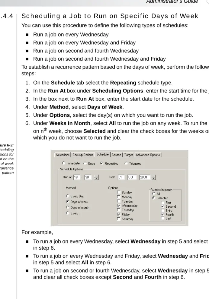 Figure 6-3:  Scheduling options for based on the days of week recurrence pattern For example, 