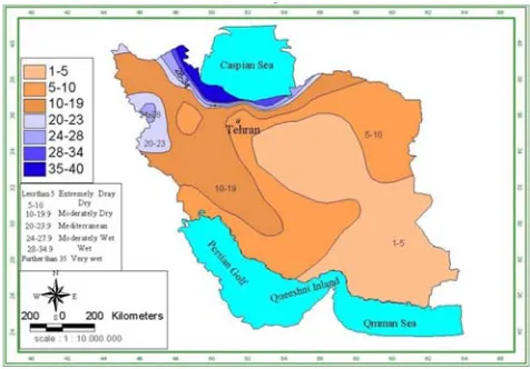 Figure 1. Climatic classification of Iran using modified Domartan method. 