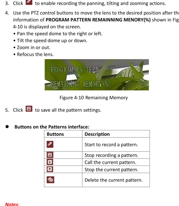 Figure 4-10 Remaining Memory  5.  Click    to save all the pattern settings. 