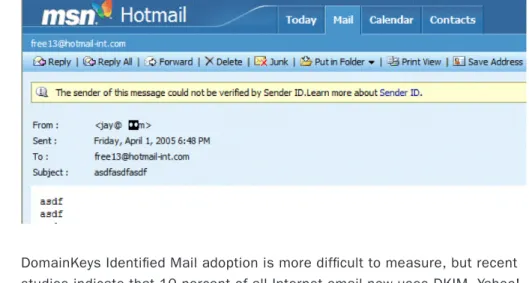 Figure 7:  Hotmail  Client Indicating  Sender ID Verification  Failure