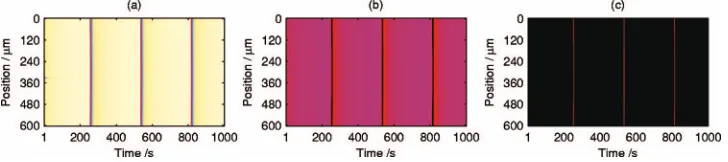FIG. 7. �diagrams forColor� Regular surface oscillations at pO2=7�10−5 mbar and pCO=4�10−6 mbar with the same initial conditions as for Fig