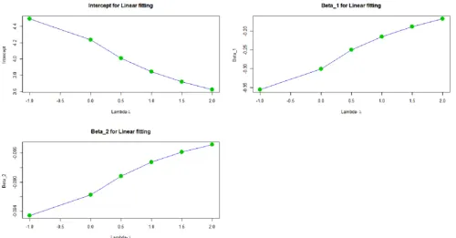 Figure 1. Plots for the estimates of the SIMEX model using the quadratic fitting method