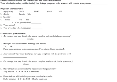 Table S1 Users experiences with the transfer of care tool- pre-rotation