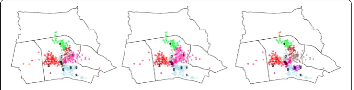 Figure 6 Network community detection in Abidjan. (Left) Eight communities detected based on the callvolume weighted network
