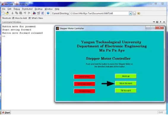 Figure 9. Result for the command window of ‘Move forward’ control key. 