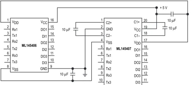 Figure 5. ML145406/ML145407 5 V Only Solution for up to Six EIA–232–E Drivers and Receivers