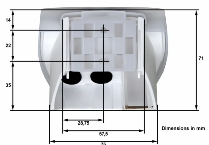 Fig. 7 b: Dimensions of rear side of housing with bracket. Subject to change for technical  enhancement