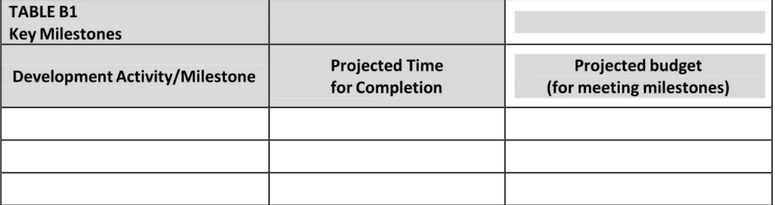 TABLE B1  Key Milestones 