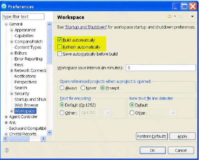 Figure 1. Build automatically is selected by default and Refresh automatically is cleared  by default