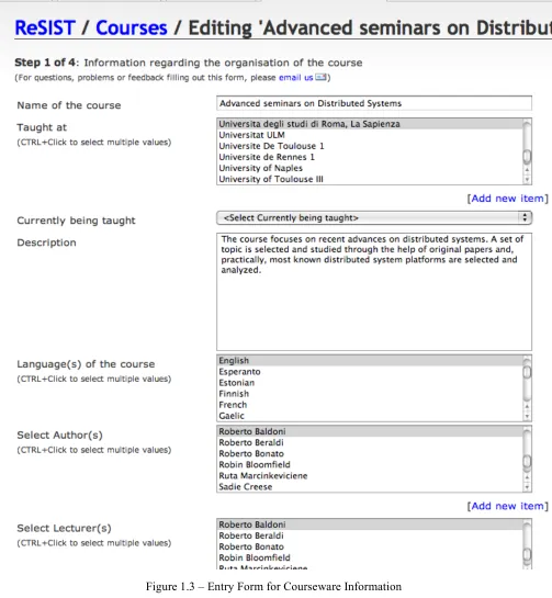 Figure 1.3 – Entry Form for Courseware Information 