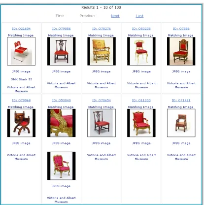 Figure 4.6: First page of results for query term chair and using the colour picker toselect the colour red.