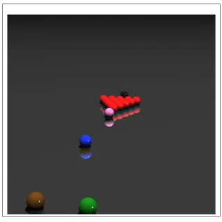 Figure 1: A scaled 1000x1000 pixel frame from the produced video of coloured balls sitting on areective surface