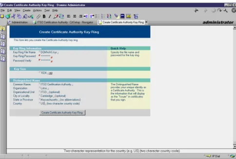 Figure 4. Creating the Domino Certificate Authority Keyring