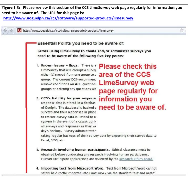 Figure 1-8: Please review this section of the CCS LimeSurvey web page regularly for information you  need to be aware of