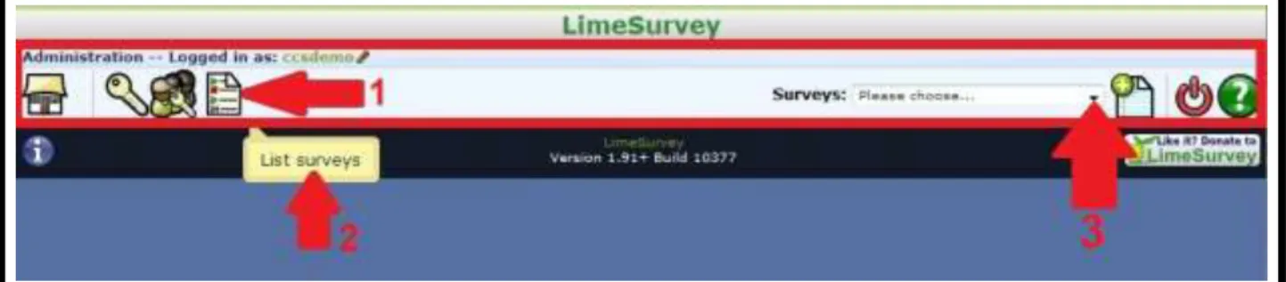 Figure 3-1:  The Administration toolbar.  This is the only toolbar displayed when you login to LimeSurvey