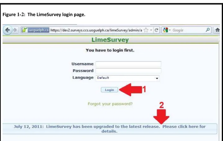 Figure 1-2:  The LimeSurvey login page. 