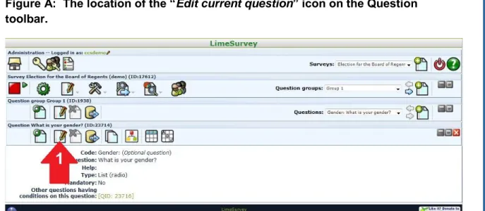 Figure A:  The location of the “Edit current question” icon on the Question  toolbar. 