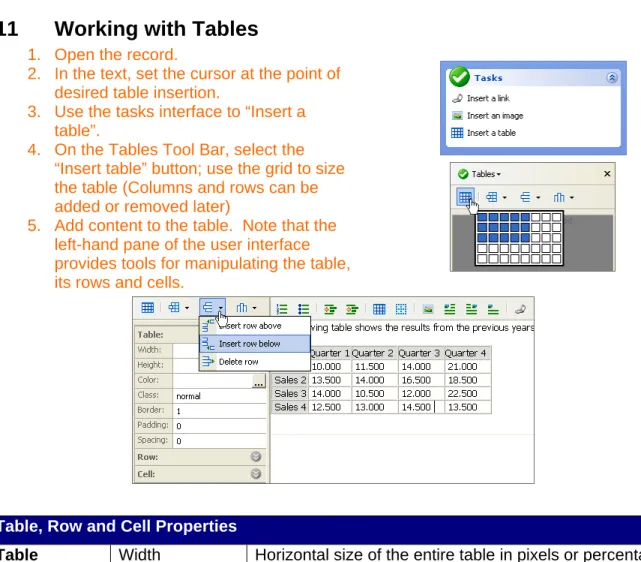 Table   Width  Horizontal size of the entire table in pixels or percentage  (generally a value such as 100%)