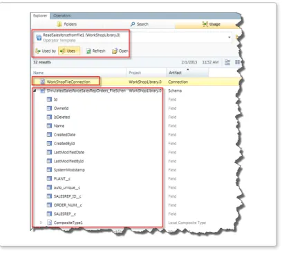 Figure 9: Usage facility locating where and what is using the  ReadSalesForcefromFile Template