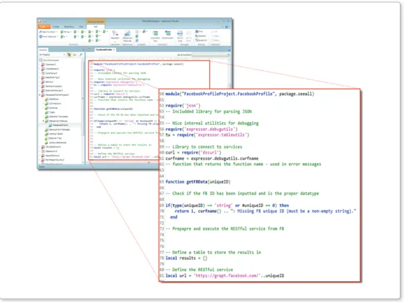 Figure 6:  A Datascript module that accesses, parses and flattens Facebook  generic profile data