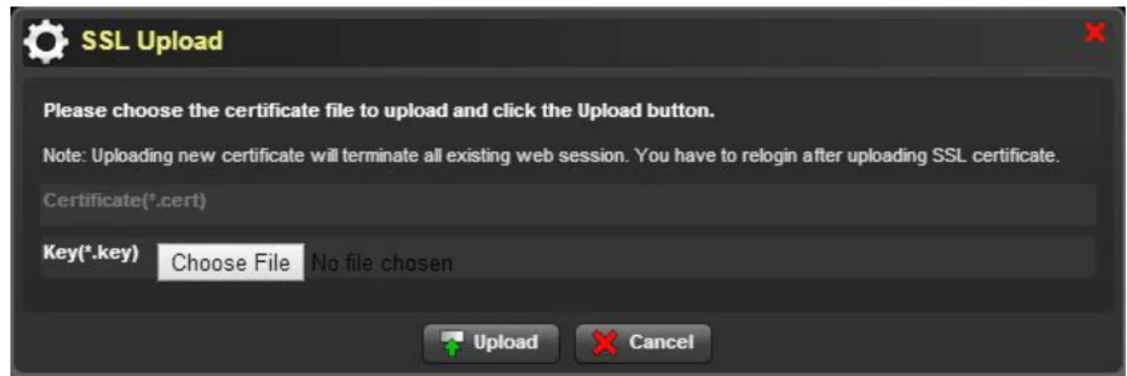 Figure 21: Key Upload  5.  Click Upload to upload the SSL key. 