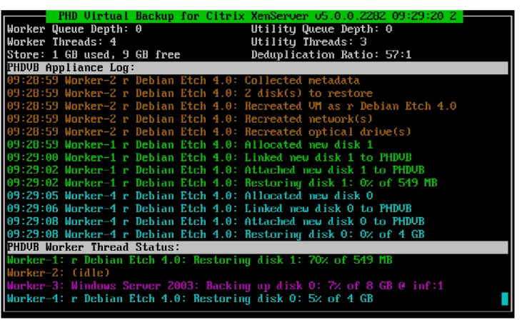 Figure 3 - The PHD Virtual Backup Appliance console in XenCenter
