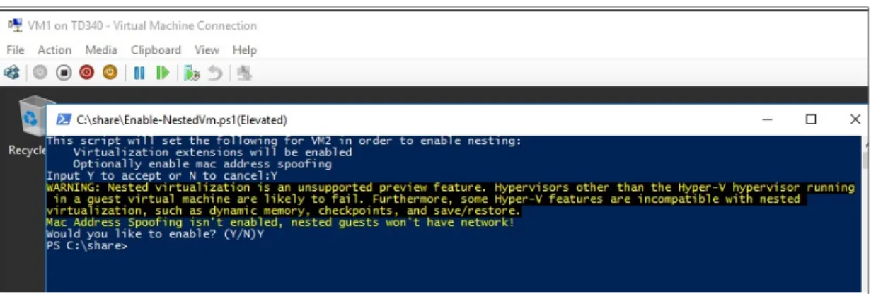 Figure 15   Running Enable-NestedVM in VM1 to enable nesting support in VM2