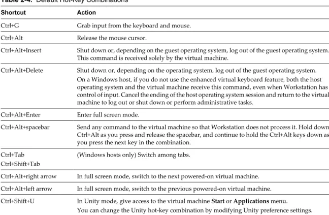 Table 2-4.  Default Hot-Key Combinations