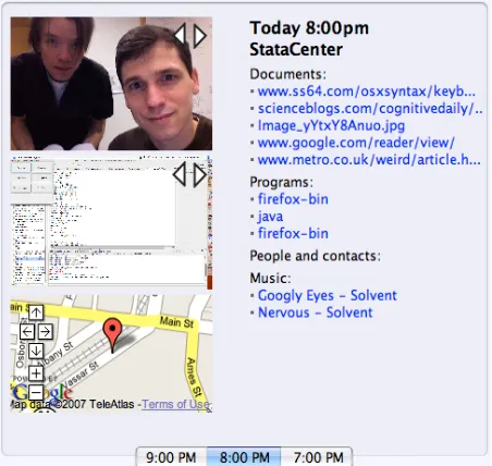 Figure 4. The expanded view of context summarizes the user’s activities during the time interval specified by the episode