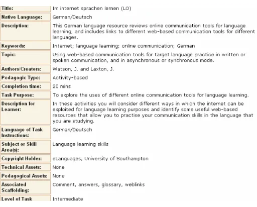 Fig. 6. An excerpt of the metadata for the German version 