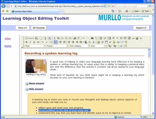 Fig. 2. A learning object in viewing mode 