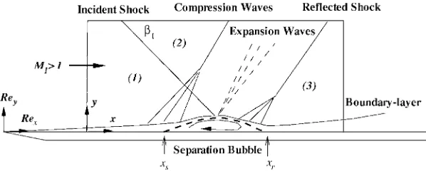 FIG. 1. Schematic view of an oblique shock wave im-