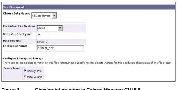 Figure 1  Checkpoint creation in Celerra Manager GUI 5.6 