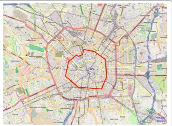 Figure 1 City of Milan. Area of Milan (Italy) considered in the present study. The area is divided into asquared grid with 10,000 cells of size 55,225 m2.