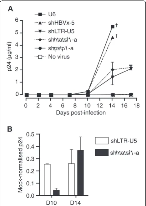 Figure 3 Sustained Tat-SF1 suppression inhibits HIV-1replication in CD4+ T cell-derived SupT1 cells