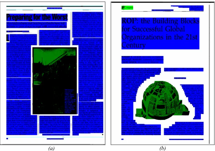 Fig. 4. Examples of the final ground-truth for (a) a Magazine page and (b) a Technical Article page