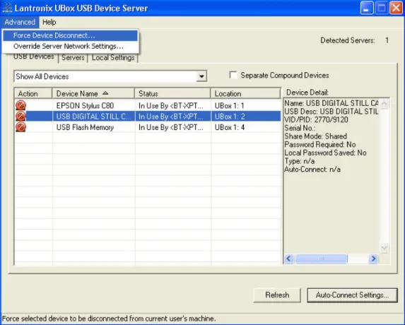 Figure 4-9. Forced Device Disconnect on the Advanced Menu 