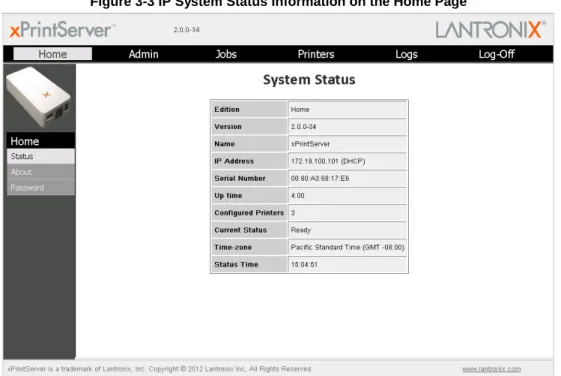 Figure 3-3 IP System Status Information on the Home Page 
