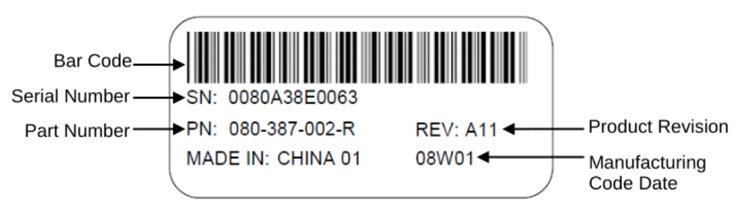 Figure 1-2 Sample Product Information Label 